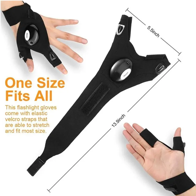 Summer Outdoor Fishing Cotton Adjustable Wrist Strap Fishing Gloves LED flashlight gloves