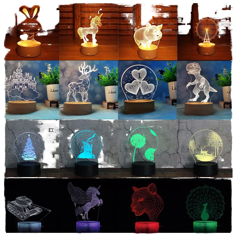 Wholesale 3D Acrylic LED Desk RGB Multicolor Night Lights Bedroom Minimalist Style Touch-Powered Crystal Mini LED Night Home