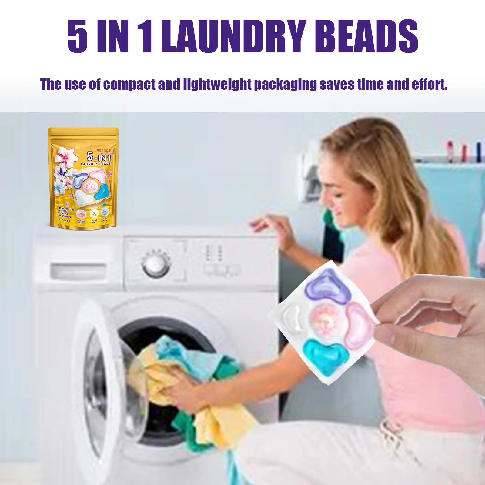 Jakehoe 5 in 1 Long Fragrance Laundry Softener Scent Booster Beads Eco-Friendly Laundry Detergent Pods Beads