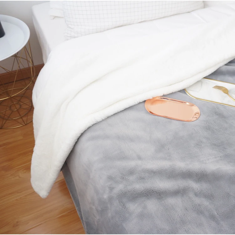 Wearable  solid color faux fur rabbit super soft flannel blanket Coral blanket extra thick warm blanket