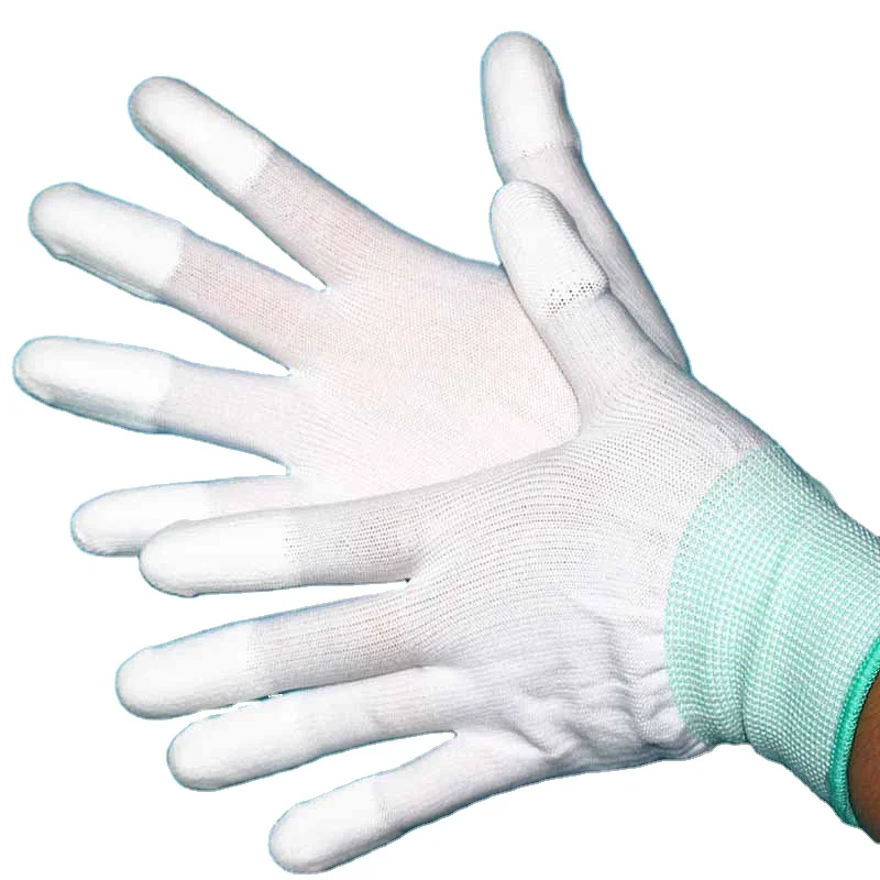 13 Gauge Seamless Top Fit Cleanroom White Safety Gloves PU Fingertips Coated Carbon Fiber ESD Gloves Antistatic Gloves