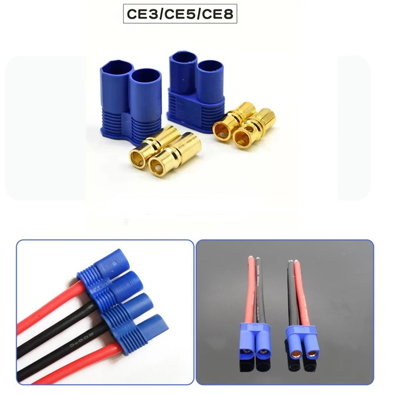 EC8 EC5 EC3 Male To EC8 Female Golden Battery Bullet Plug Connector Cable