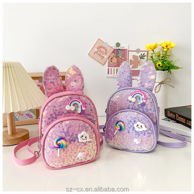 children toddler kids multifunctional rabbit bunny ear backpack book bag rabbit glitter travel school bags backpack for girl