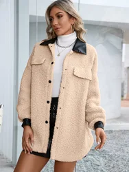 Winter Long Ladies Sherpa Leather Collar Coat Fleece Fuzzy Faux Shearling Button Outwear Windbreaker Trench Coat