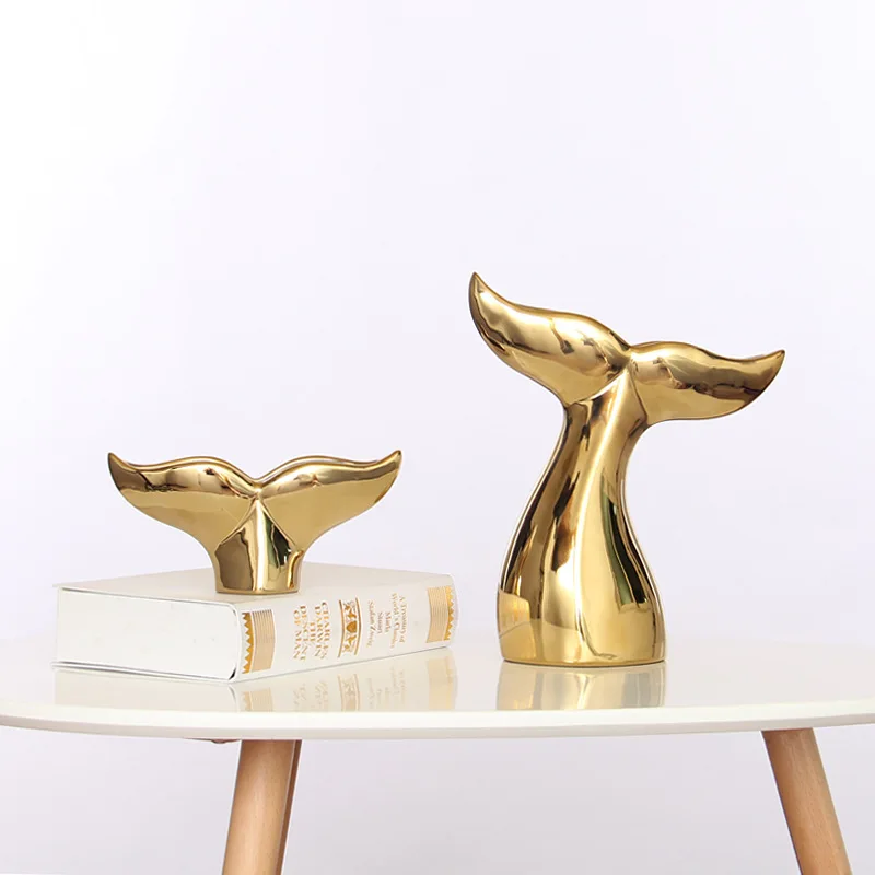 Nordic Style 4 Models Size Luxury Gold-plated Whale Tail Home Desktop Decor Ceramic Crafts Ornaments  decor for home