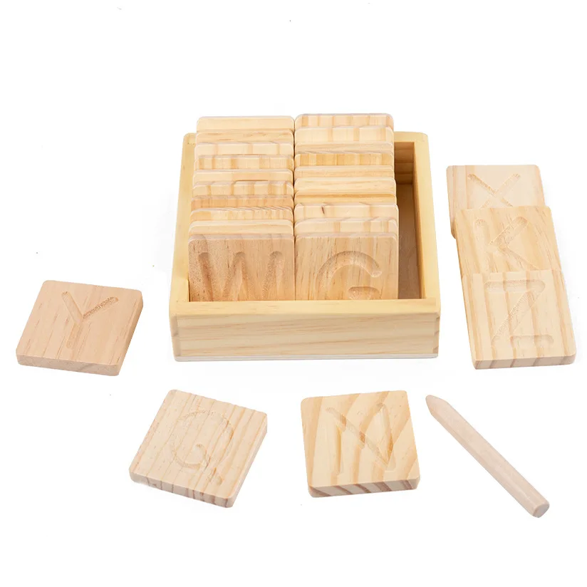 CHCC Wooden Calligraphy Practice Board Early Education Montessori Digital Alphabet Geometric Figure Blind Writing Board