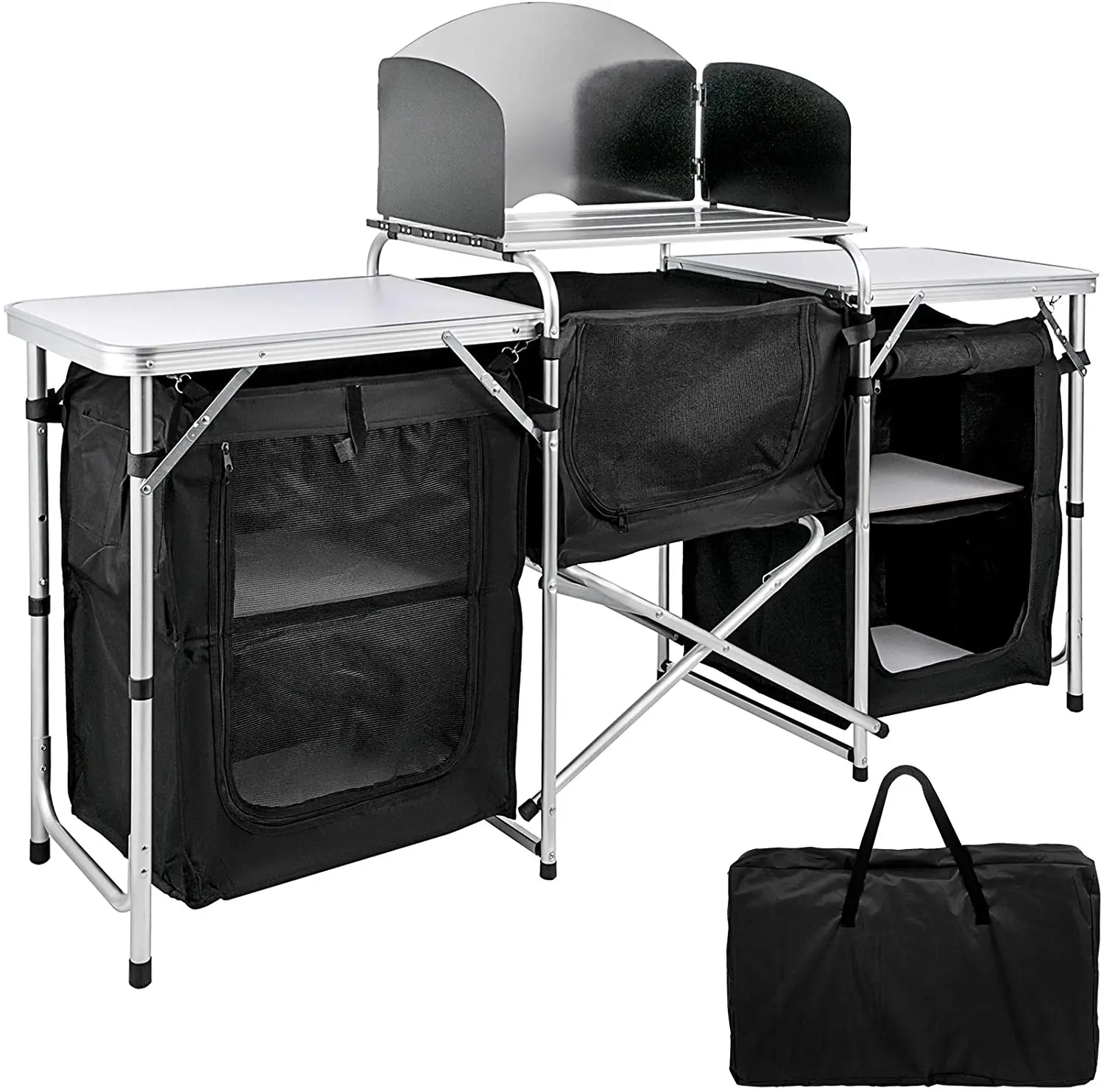 
Outdoor Activities Camp Kitchen 2-tier Table 2 Side 3 Zippered Bag Portable Camping Cook Table Camping Furnitures 