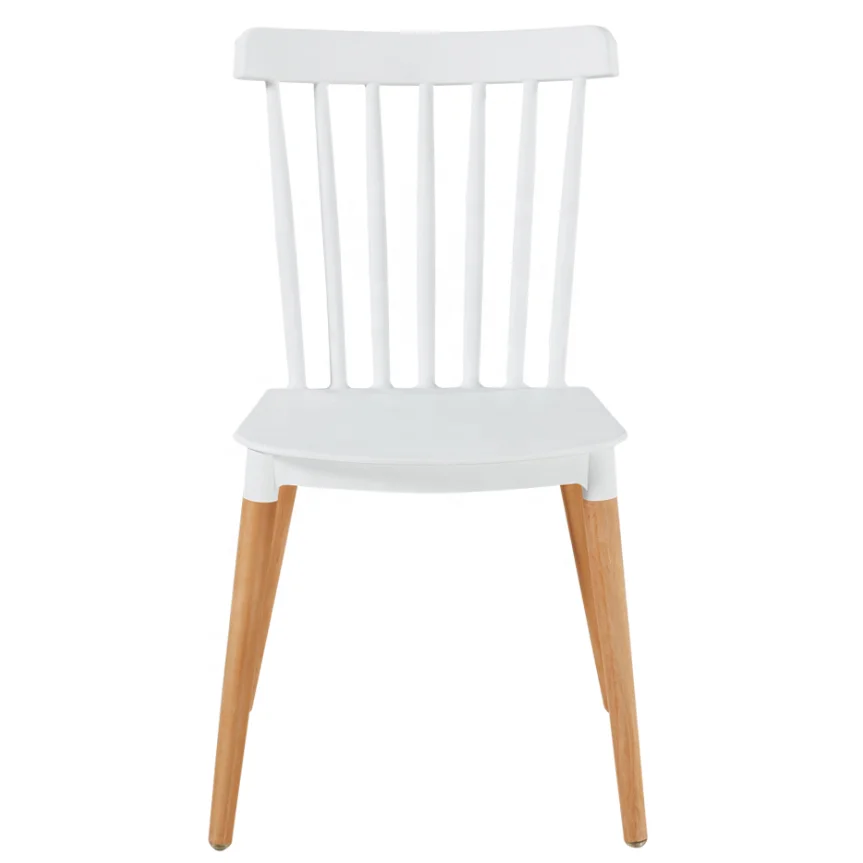 
Hot Sale Modern Windsor PP Plastic Dining Chairs With Wood Legs 