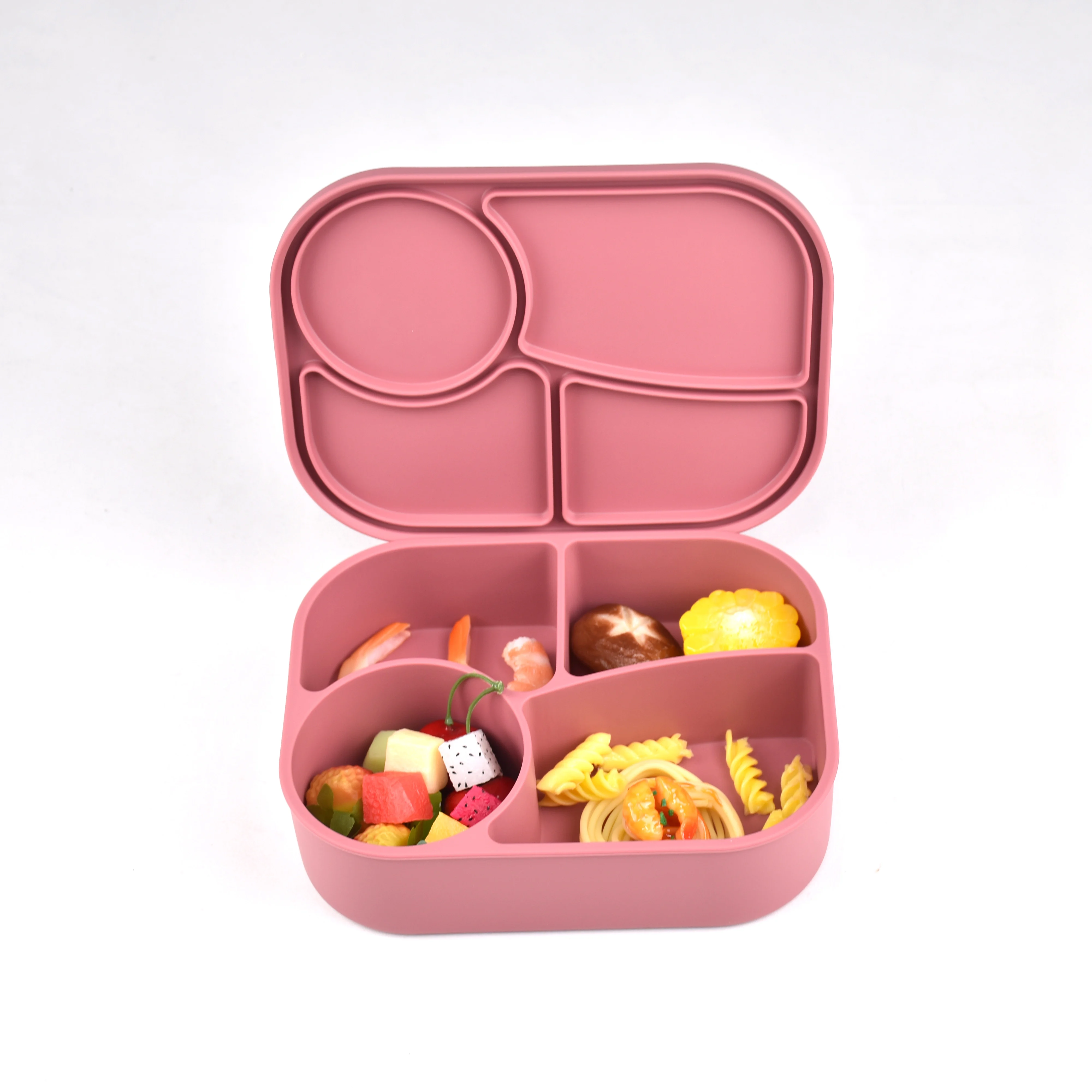 Durable LeakProof Silicone Bento Lunch Boxset 4 Compartment Food Grade Bento Box for Children Microwavable & Heatable