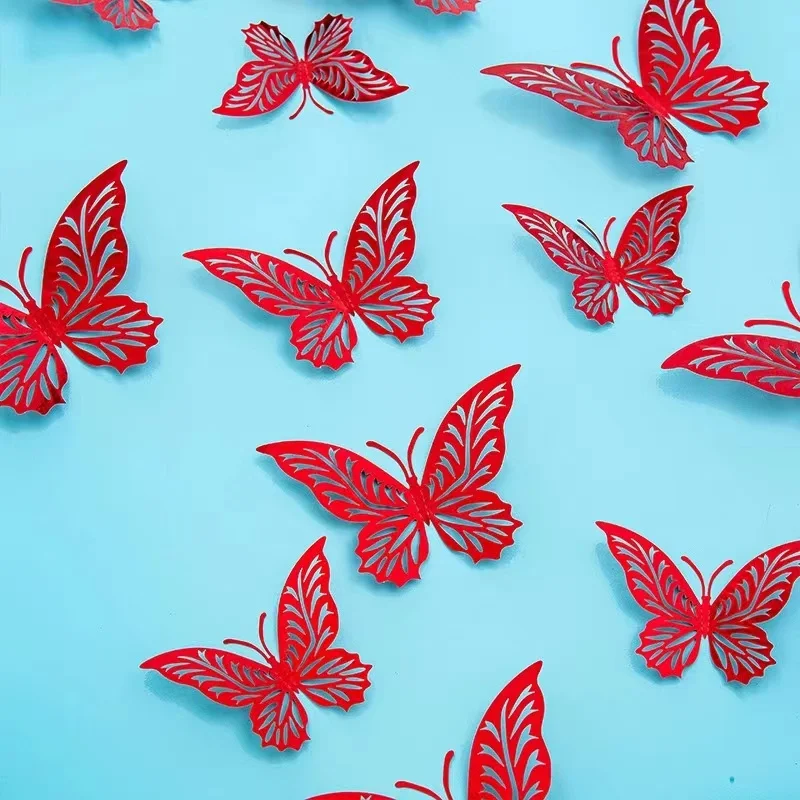 12PCS Metal Butterfly Wall Decoration Butterfly 3D Hollow Home Living Room Three-dimensional Butterfly Decal