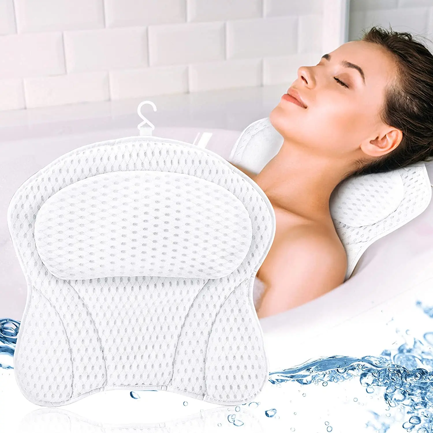 Bath Pillow, Luxury Bathtub Pillow Neck Support,Bath Pillows 3D and 4D Air Mesh Headrest for Tub Shower