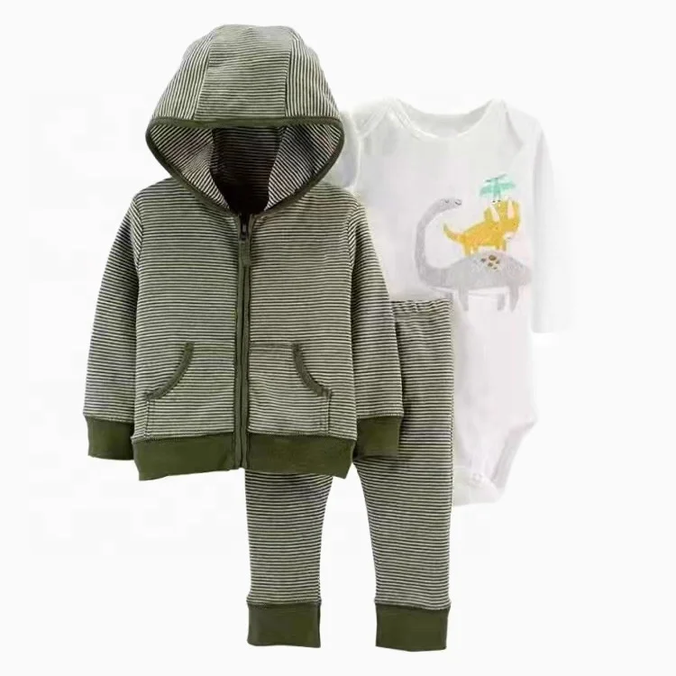Best prices boy newborn cute Zip jacket Hooded long sleeve coat romper pants winter 3 pieces set baby clothes