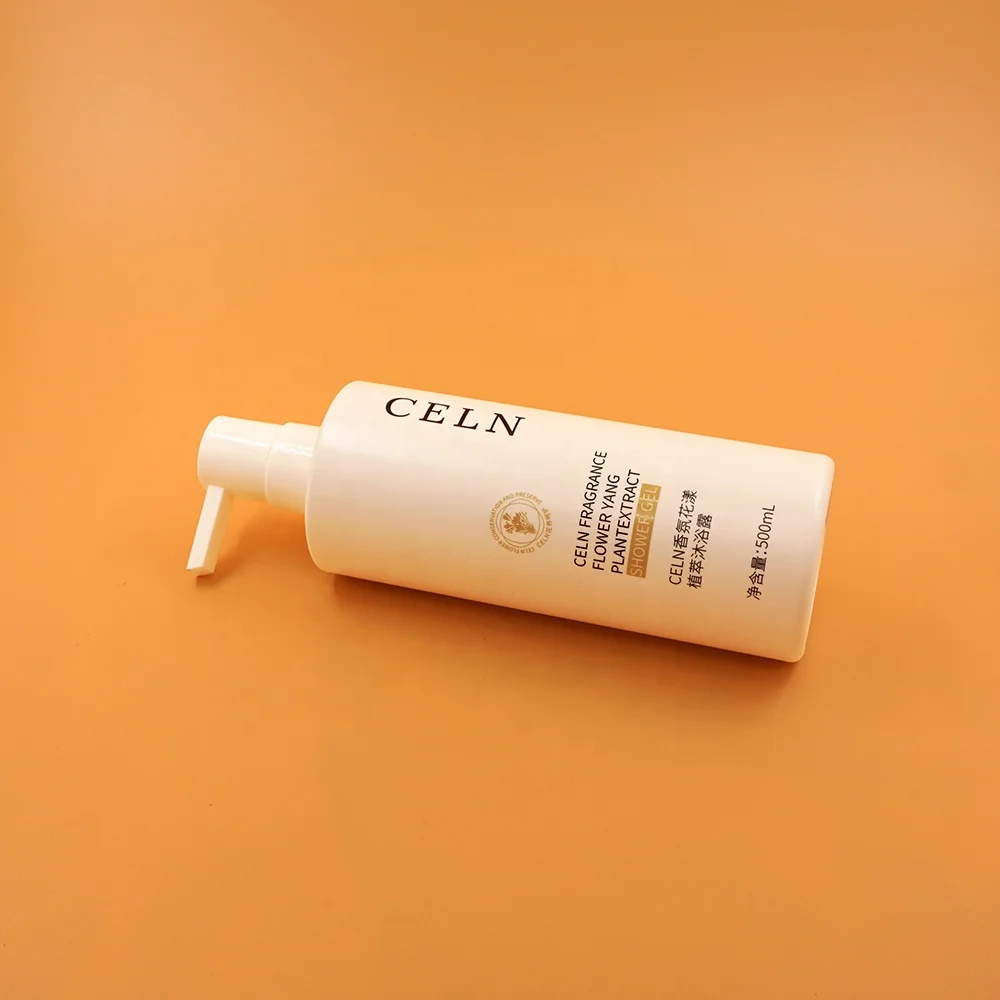 Hot Sale PET White Cylindrical Flat Shoulder Shampoo Bottle Body Wash Sprayer Pump Bottle 500ml 17oz