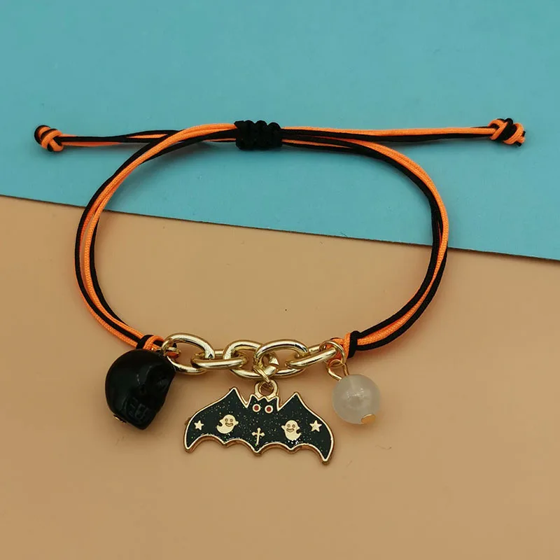 Halloween Handmade Woven Ghost Pumpkin Skeleton Halloween Bracelet  with Luminous bead for  gift cheapest price factory
