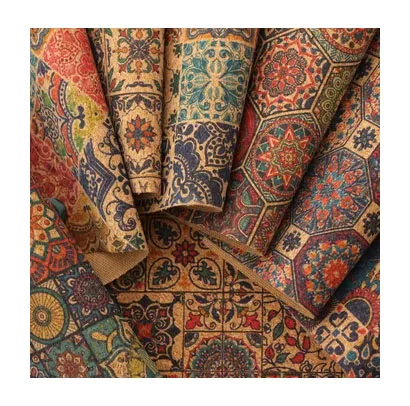 Custom Designer Printed Eco 50% Cork Material 0.45-0.55 mm PU Synthetic Artificial Cork Leather Cork Fabric with 1.35-1.4M Width