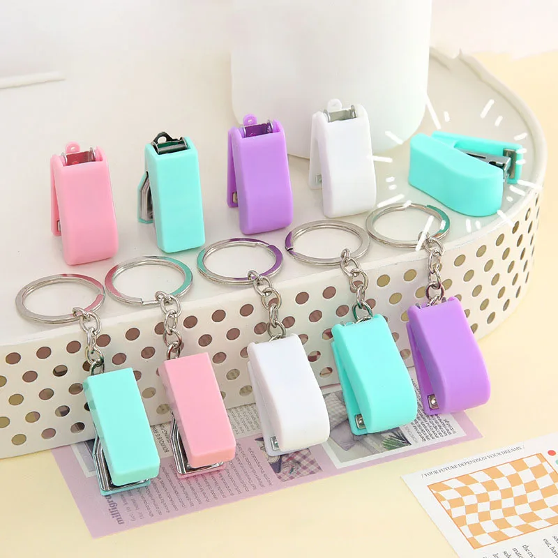 Custom LOGO macaron color Compact mini keychain stapler for Office School student, Commercial advertising promotion small gift