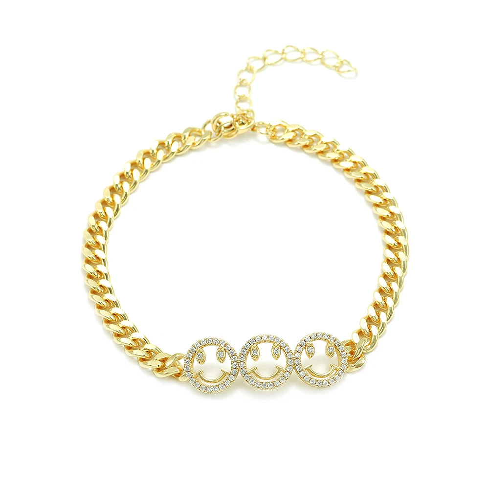 IVIAPRO Jewelry 18K Gold Plated Cuban Chain Smiling Face Bracelet for Girls