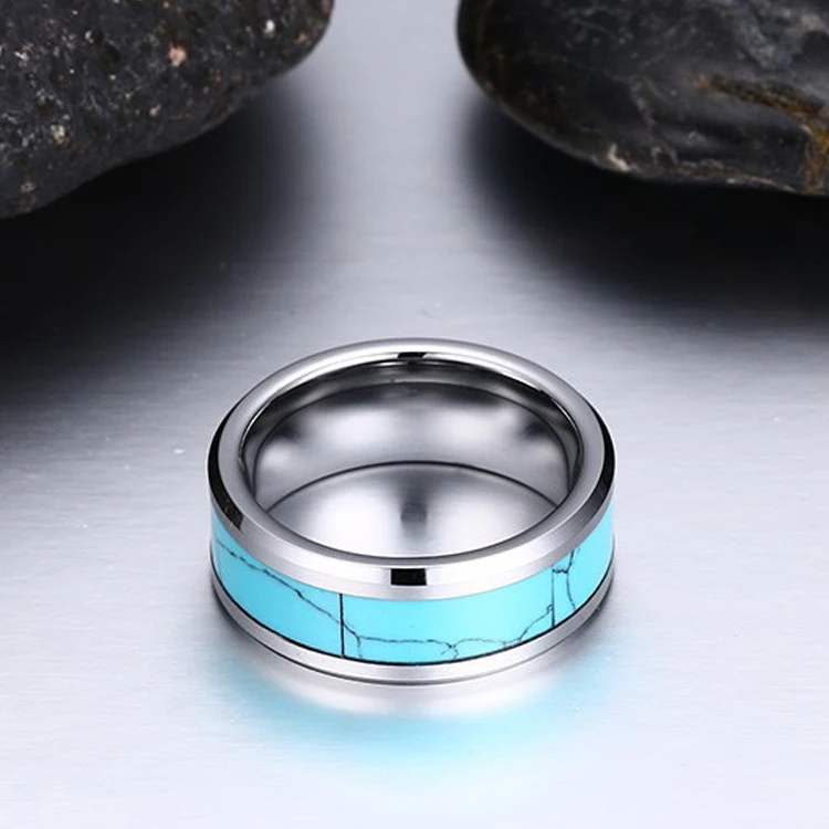 
Wholesale Blank Inlay Wedding Band Tungsten Carbide Custom Ring Mens Turquoise Rings 8mm 