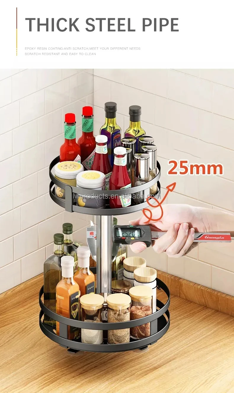 Height Adjustable 3 Tier Cosmetics Makeup Perfume Snack Fruit Storage Stand Tray Rotating Storage Rack