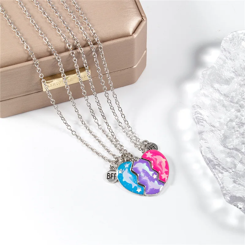 Friendship Necklace Best Friend Necklace for 3 Girls Magnetic Matching Heart Pendant BFF Dolphin Necklaces