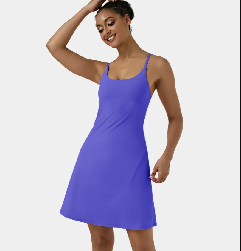 Женское платье со встроенными шортами и бюстгальтером, тренировочное платье, спортивное платье для йоги, гольфа, бега, атлетики
