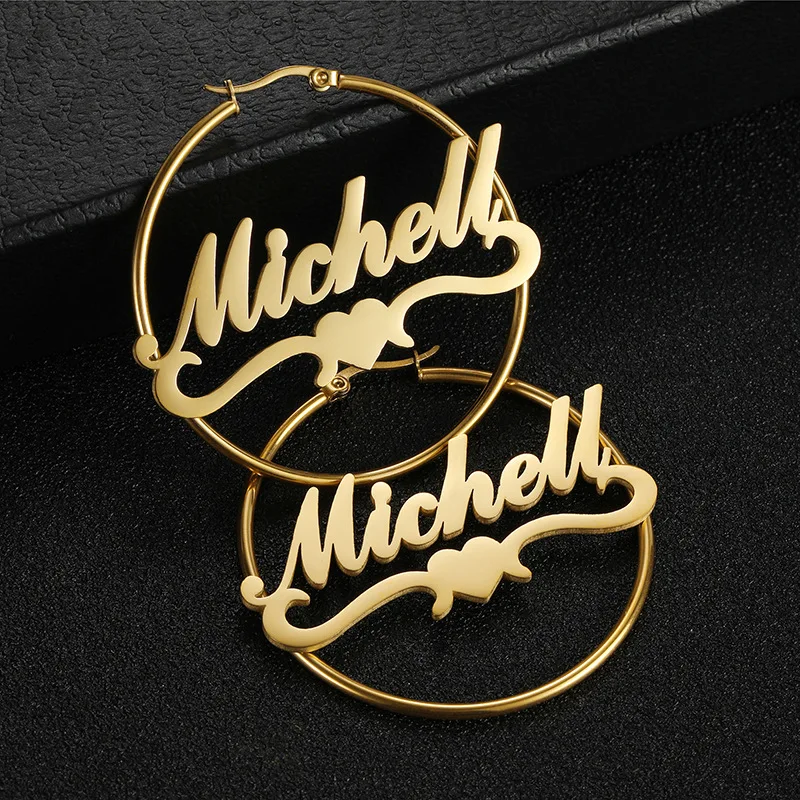 Personalized custom stainless steel jewelry custom name logo large hoop earrings wholesale