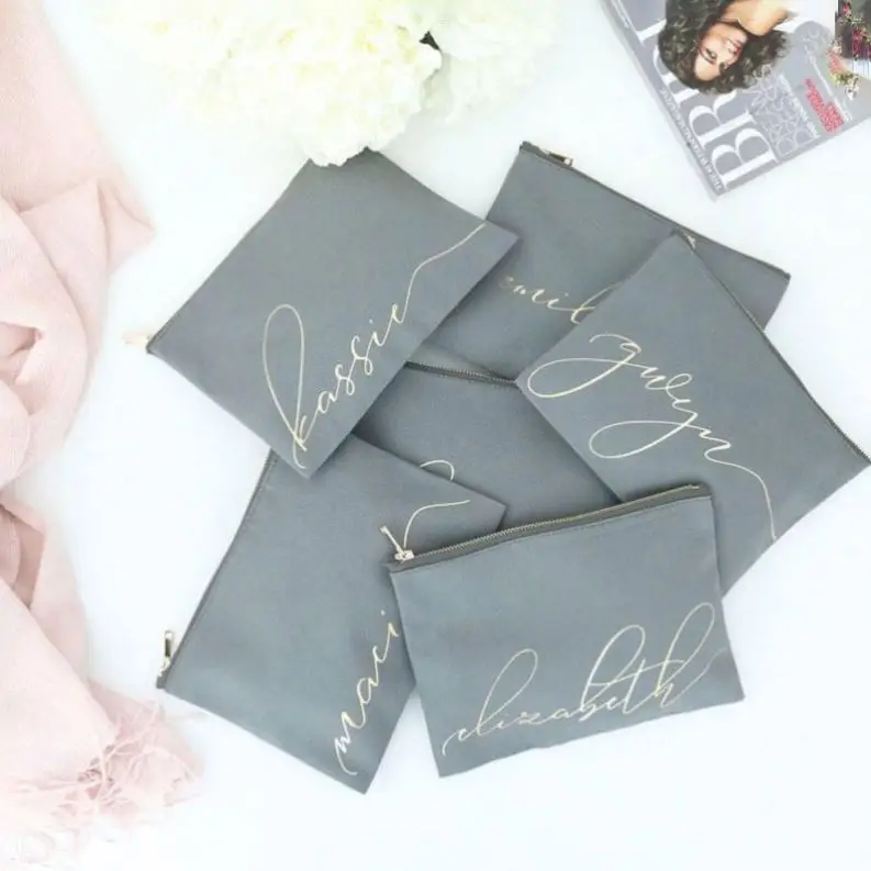 Custom Cosmetic Bag Best Friend Gift Bridesmaid Gift Canvas Makeup Brush Beauty Bag with custom zippo