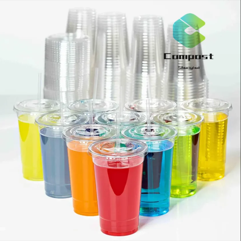 High Quality 16oz plastic 98mm Clear pla pp cup disposable plastic slushie cup logo customized printed with lid insert