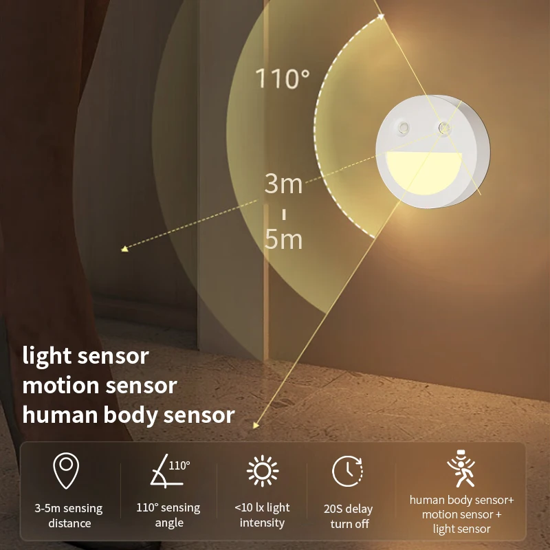 Ins wind smiley face intelligent sensing smart night light LED battery cute magnetic induction light night smart g