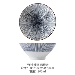 New design 7 inch hat Bowl Japanese style ramen bowl Large ceramic underglaze color home noodle bowl