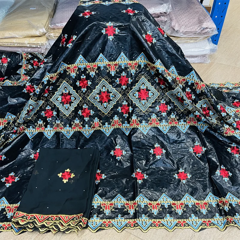 New african bazin embroidery design 2.5yards mix 2.5yards cotton fabric dress african bazin brode fabric