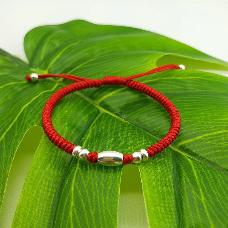 Good Luck Charm 925 Sterling Silver Olive Beads Adjustable Friendship Wish Red Rope String Red Bracelet For Protection