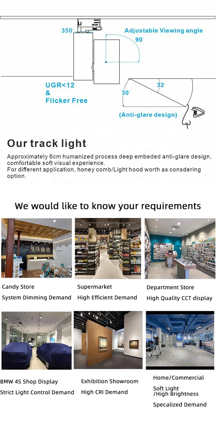 RONSE High Quality Led Track Light  7w 10w 20w 30w 40w 50w 60w Types Track Lighting Fixtures Moving Head Light