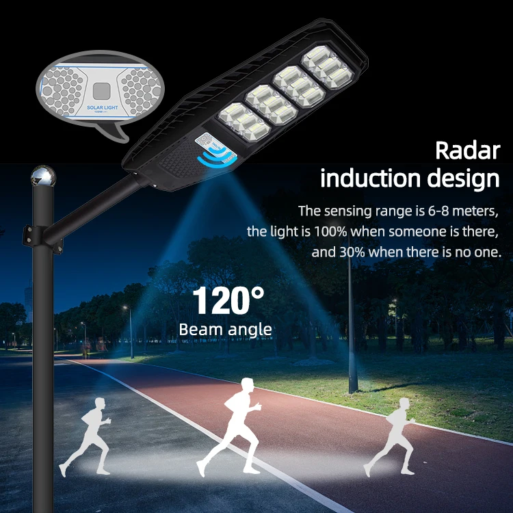 Hinergy Ip65 Lampara Solar Motion Sensor Lamp 100w 200w 300w Outdoor ABS Led Solar Street Light