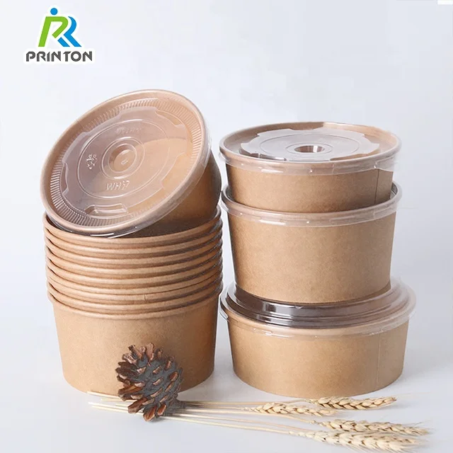 Disposable kraft paper salad bowl with lid packaging cup bowl