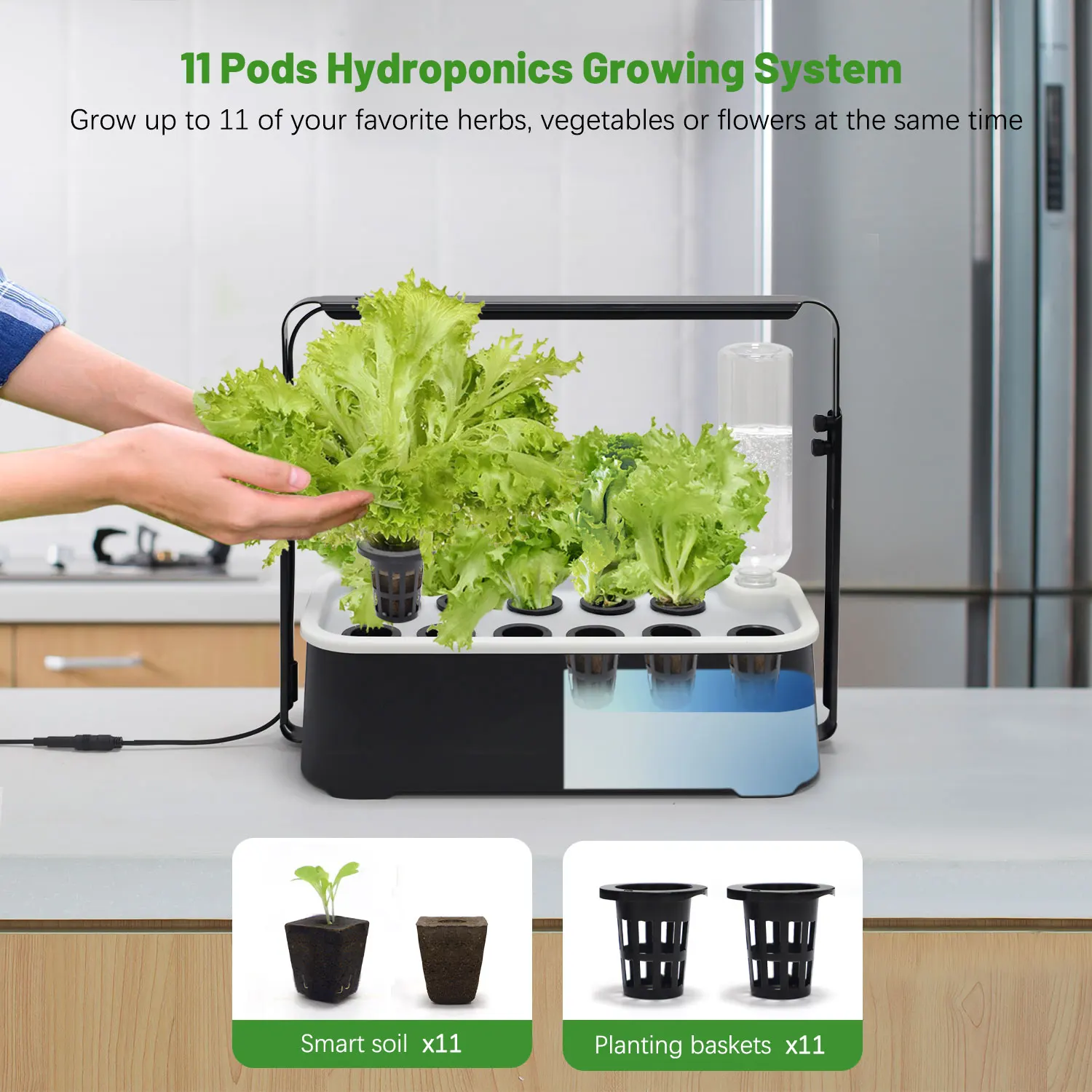 Hydroponics Growing System 11 Pods Planter Indoor Smart Herb Garden with 16W LED Grow Lights