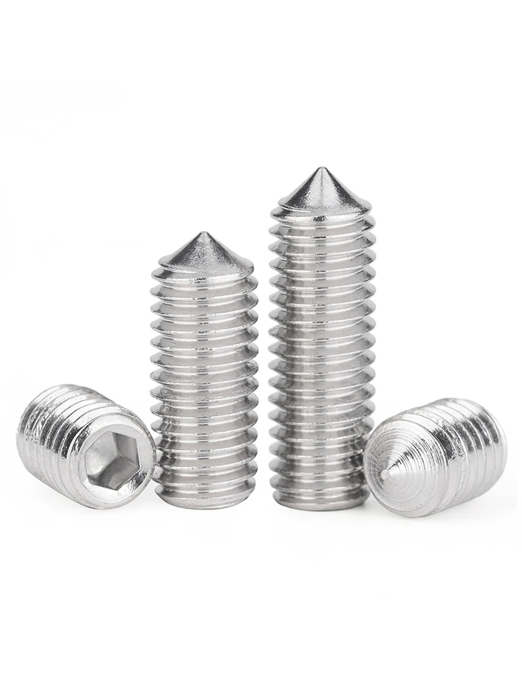 304 Stainless Steel Hexagon Socket Set Screw Tip 10mm Fine/Coarse Machine Meter Pointed Headless Jacking Wire M3 M4 M5 M6 M8 M10