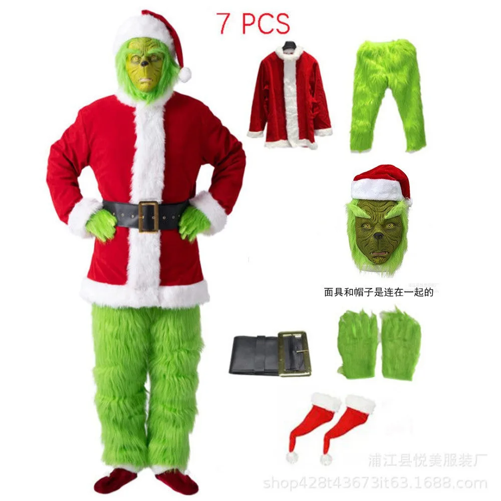 Christmas costume cosplay clothes Santa Claus Geek Green Hair Geek Grinch performance clothes