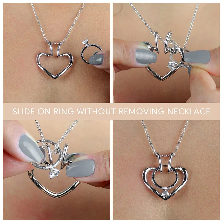 G2635 Wholesale Collier En Acier Inoxydable Stainless Steel Magic Keeper Open Heart Shaped Pendant Ring Holder Necklaces Jewelry