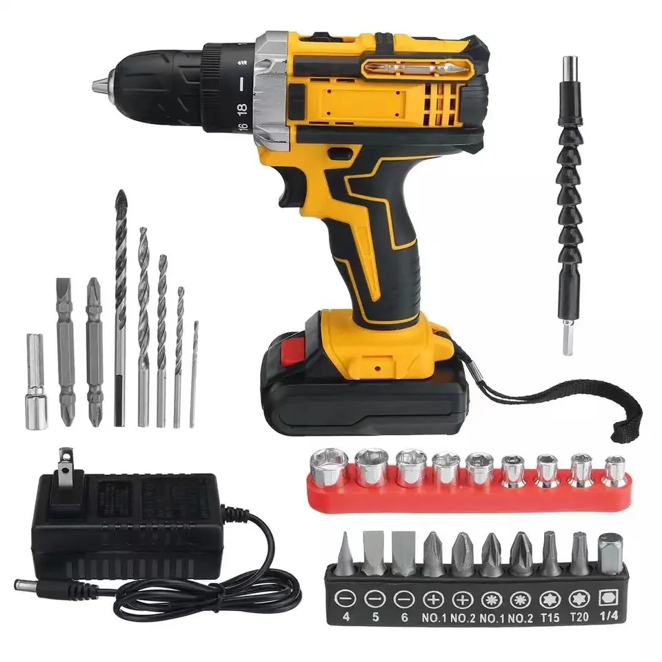 21V industrial household multifunction electric lithium battery impact drill cordless handle portable cordless drills