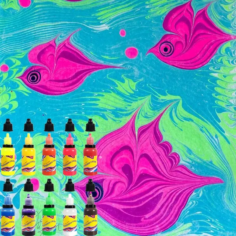 KHY Selective Color Christmas Non-Toxic Magic Painting Drawing Marbl Art Set Draw Marble For Kid Water Marbling Paint Kit