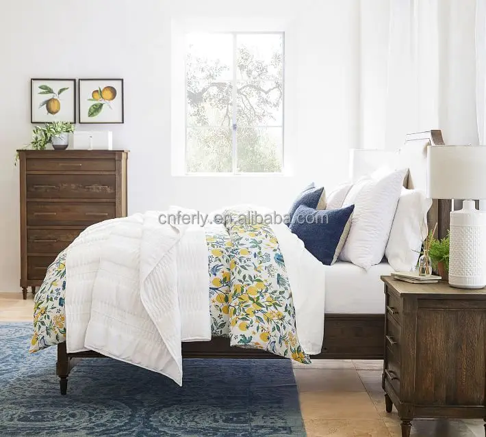 Luxury Modern Home Furniture Hotel Bed American Style Wooden Beds Bedroom oak Panel Beds