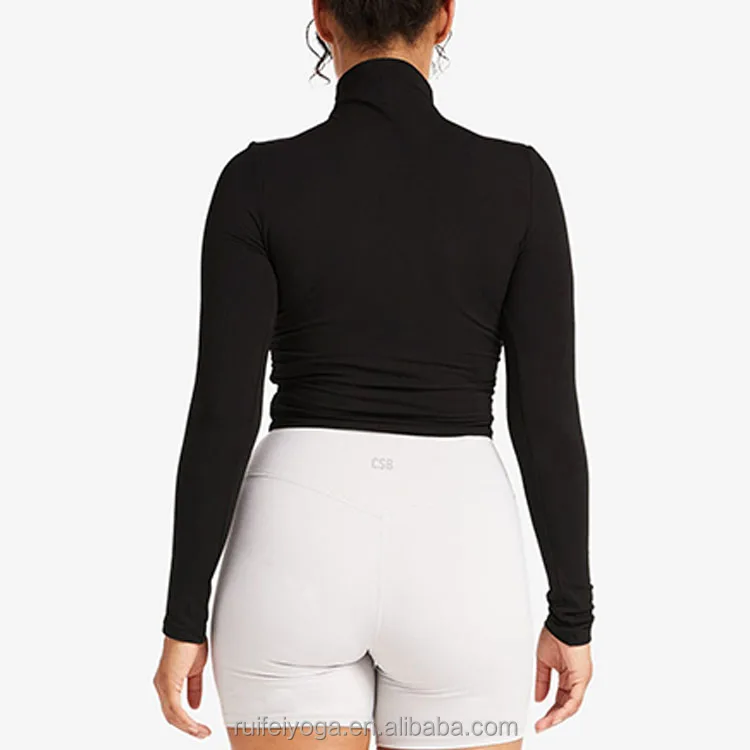 Wholesale Custom Logo Women High Neck Gym Woman Yoga Long Sleeve Top Sports Workout Running Leisure Yoga Top