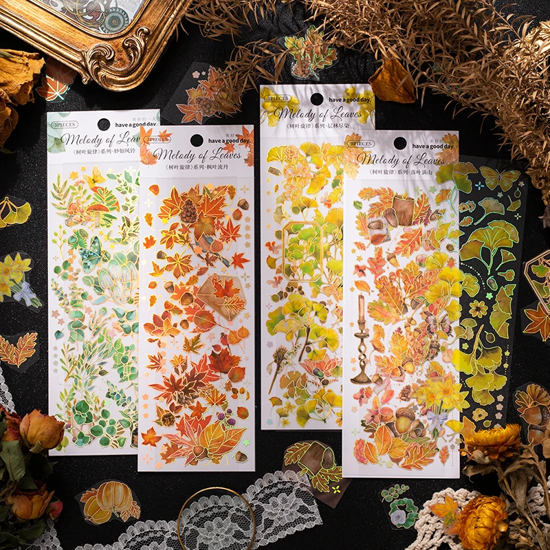 STICKERS PUNK 3 Pcs/pack Fall Stickers Cute Autumn Pumpkin Maple Leaves Stickers for Scrapbooking Journaling Arts Crafts 04450