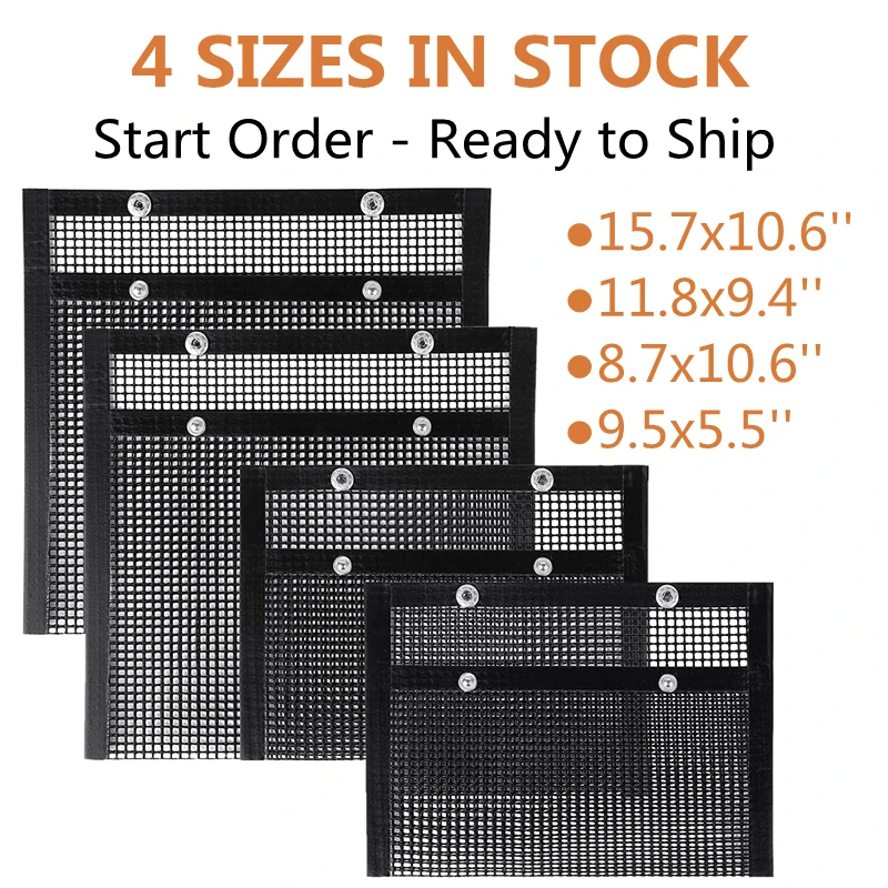 
Custom PTFE Coated Fiberglass Reusable Barbecue BBQ Mesh Cooking Grilling Bags Non Stick BBQ Mesh Grill Bag 