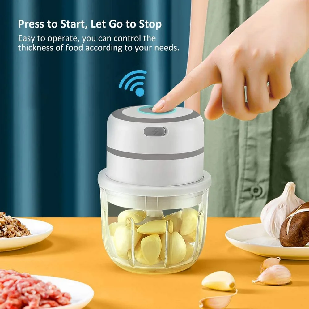 Electric Onion Chopper, Rechargeable 300ML Mini Food Processor with Sharp Blades & BPA Free Glass Bowl , Portable Mini Food Cho