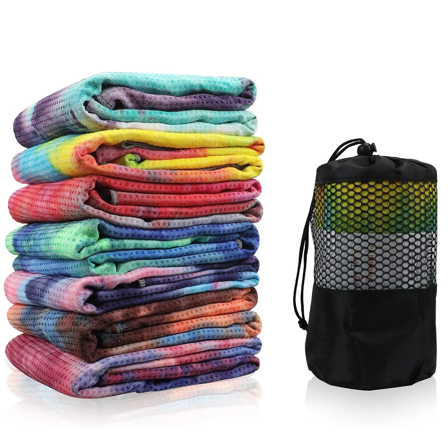 Wholesale mat yoga towel microfiber with Smart Corner Pocket Elastic Loop Design Non Slip Towel for Hot Yoga 24 x 72 inch