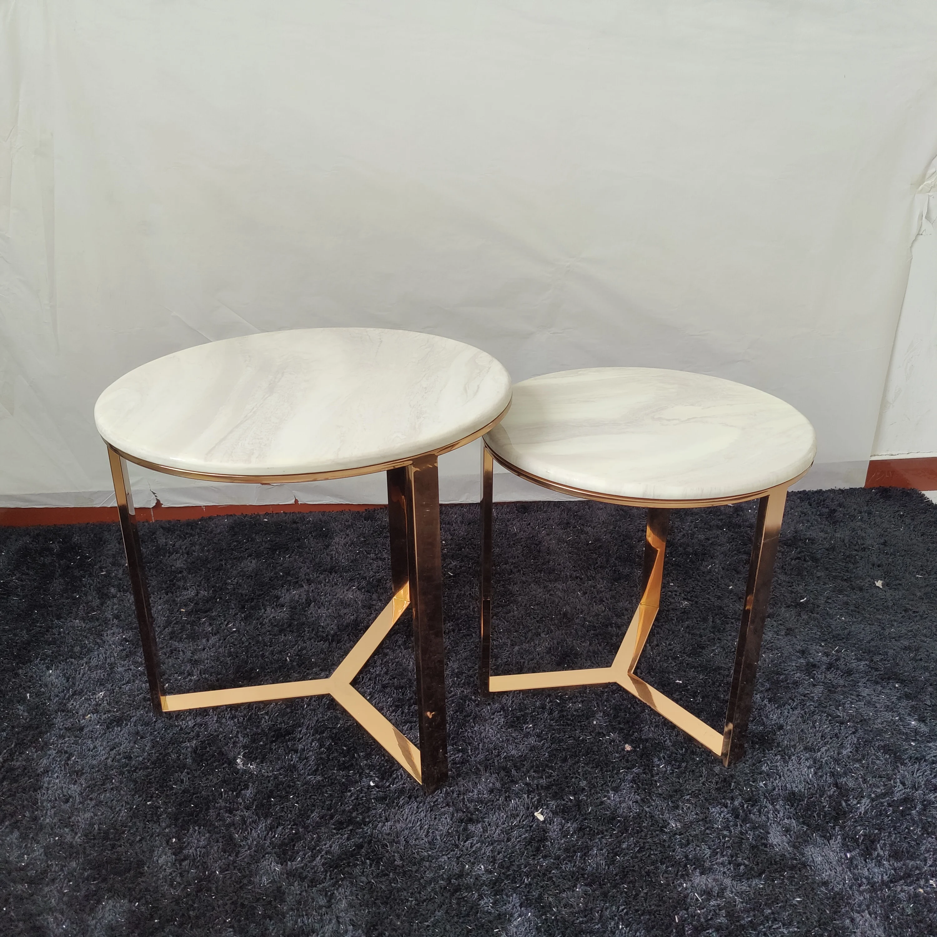 Modern round nesting tables set of 2 piece marble side tables set living room furniture make in Foshan metal end tables