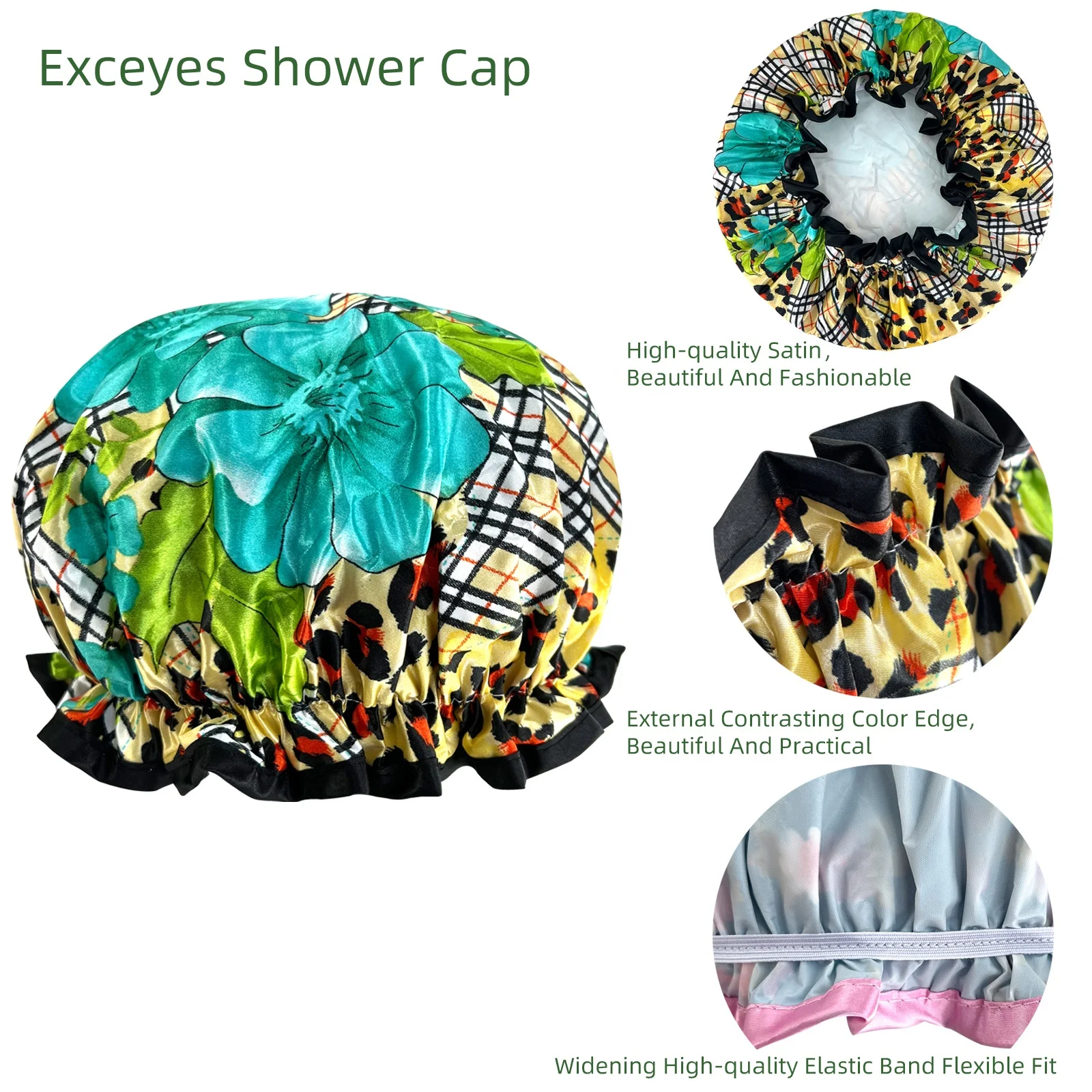 Custom Designer Double Waterproof Layers Elastic Reusable Bathing Hair Ladies Spa Shower Caps for Women