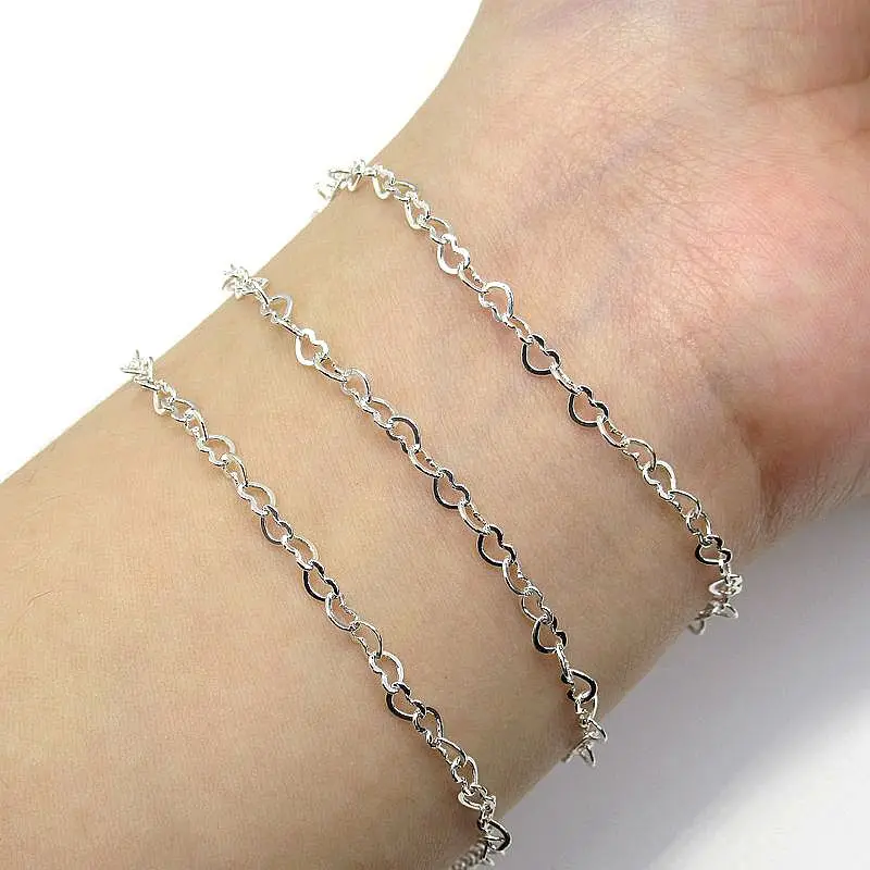 GP S925 silver Heart Chains Bulk for permanent Jewelry chains Making Bracelet Genuine 925 silver Chain wholesale